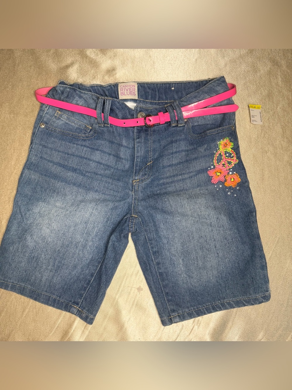 Canyon River Blues Girls Plus 12.5 Bermuda Shorts w/Embroidered Peace Sign &Belt